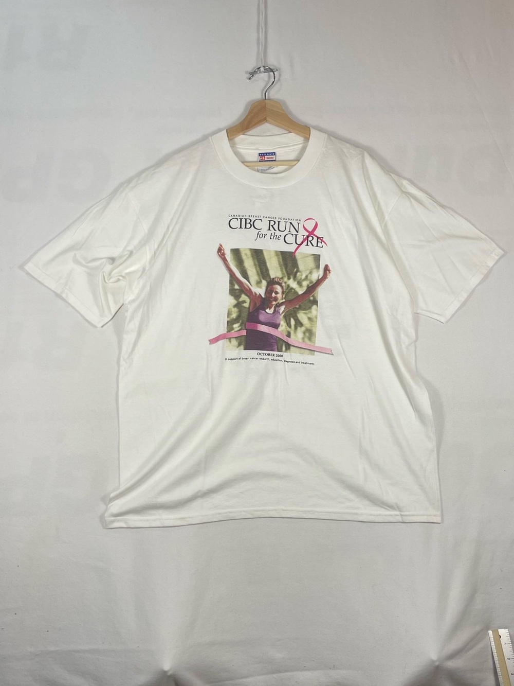 Vtg Y2K 2000 CIBC Run for the Cure Cancer Hanes Ultimate Cotton T shirt Sz XL